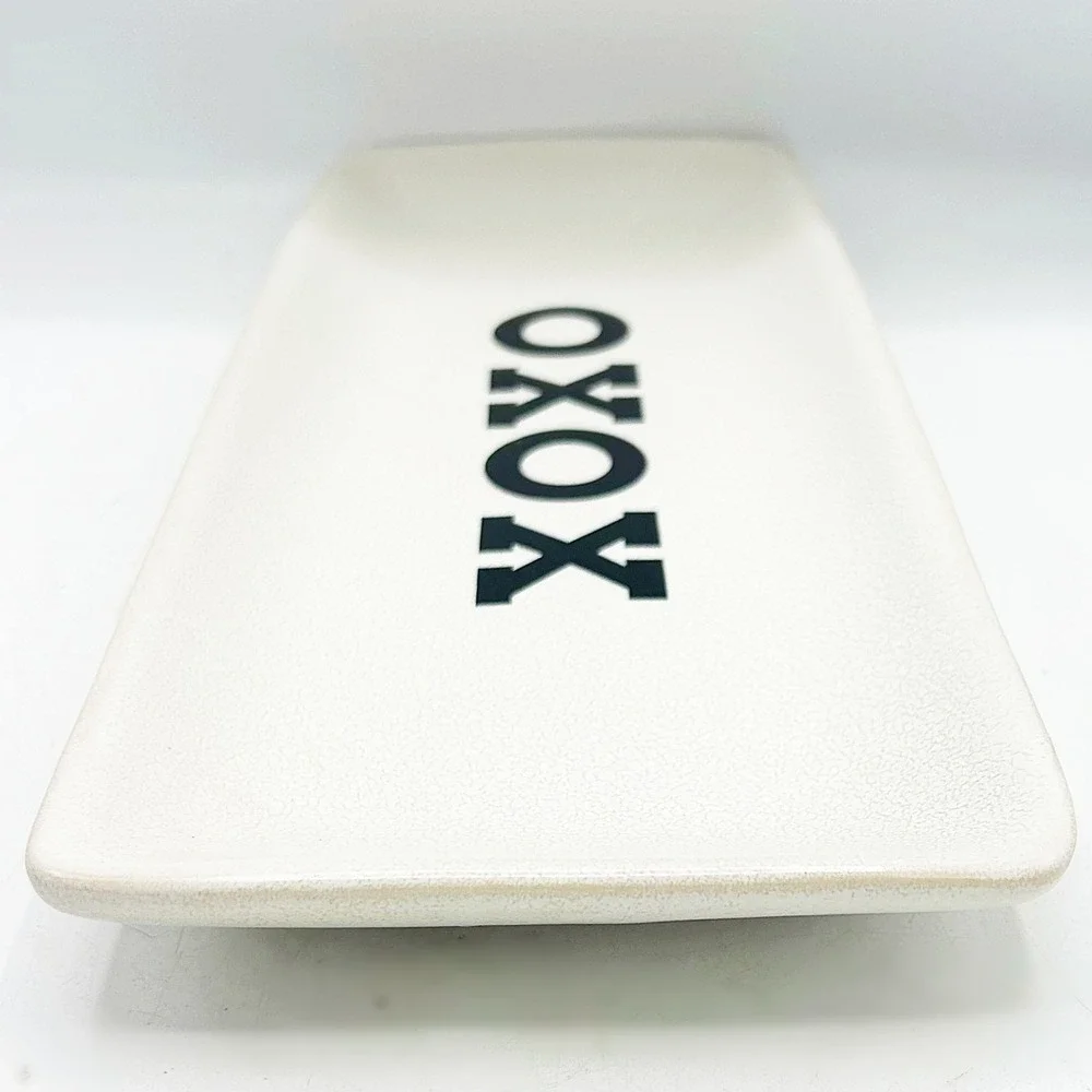 Pottery Barn XOXO Ceramic Serving Tray White Rectangular Valentine Decor 12